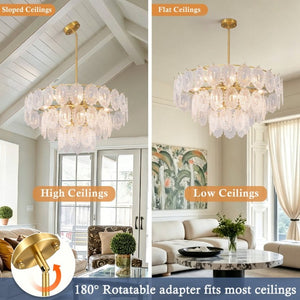 English Elm 31.49 Inch 12 Light Copper Chandelier with Seeded Glass Shades for Dining Rooms W5008P543898