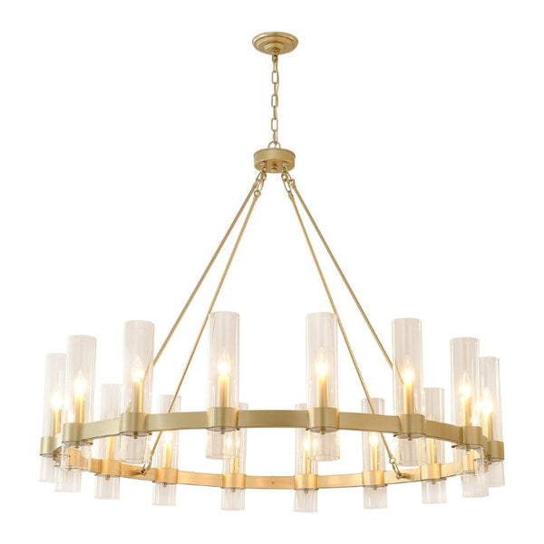 English Elm 50.4 Inch Gold Wagon Wheel Chandelier 16 Seeded Glass Shades for Dining Foyer W5008P543983
