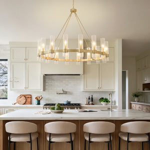 English Elm 50.4 Inch Gold Wagon Wheel Chandelier 16 Seeded Glass Shades for Dining Foyer W5008P543983