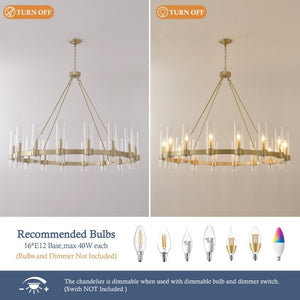 English Elm 50.4 Inch Gold Wagon Wheel Chandelier 16 Seeded Glass Shades for Dining Foyer W5008P543983