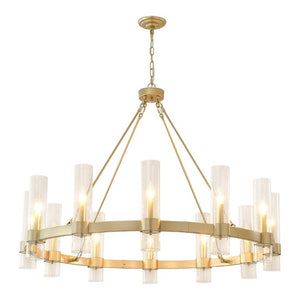 English Elm 45.7 Inch Gold Wagon Wheel Chandelier 12 Seeded Glass Shades Farmhouse Dining Room W5008P543988
