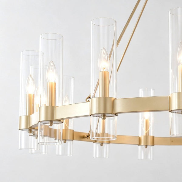 English Elm 61.4 Inch Gold Wagon Wheel Chandelier 24 Light Seeded Glass Industrial Farmhouse Foyer W5008P543993