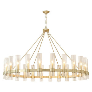 English Elm 61.4 Inch Gold Wagon Wheel Chandelier 24 Light Seeded Glass Industrial Farmhouse Foyer W5008P543993