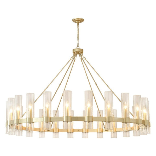 English Elm 61.4 Inch Gold Wagon Wheel Chandelier 24 Light Seeded Glass Industrial Farmhouse Foyer W5008P543993
