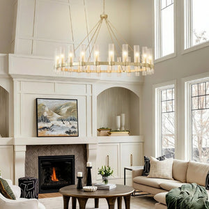 English Elm 61.4 Inch Gold Wagon Wheel Chandelier 24 Light Seeded Glass Industrial Farmhouse Foyer W5008P543993