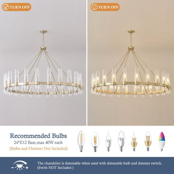 English Elm 61.4 Inch Gold Wagon Wheel Chandelier 24 Light Seeded Glass Industrial Farmhouse Foyer W5008P543993