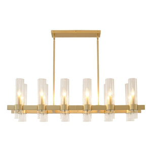 English Elm Gold 12 Light Linear Chandelier Seeded Glass Shades Modern Farmhouse Dining Fixture W5008P544122