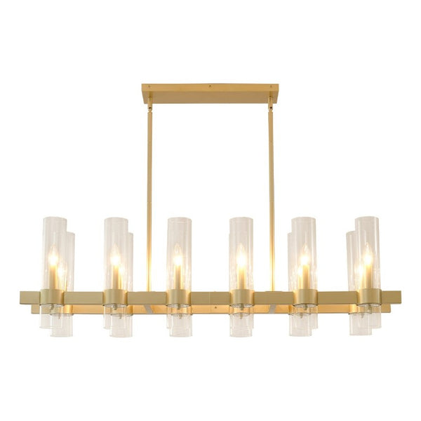 English Elm Gold 12 Light Linear Chandelier Seeded Glass Shades Modern Farmhouse Dining Fixture W5008P544122