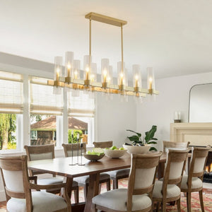 English Elm Gold 12 Light Linear Chandelier Seeded Glass Shades Modern Farmhouse Dining Fixture W5008P544122