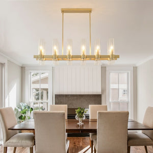 English Elm Gold 12 Light Linear Chandelier Seeded Glass Shades Modern Farmhouse Dining Fixture W5008P544122