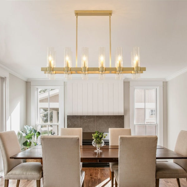 English Elm Gold 12 Light Linear Chandelier Seeded Glass Shades Modern Farmhouse Dining Fixture W5008P544122