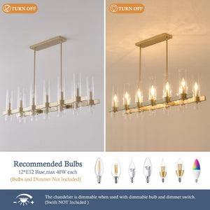 English Elm Gold 12 Light Linear Chandelier Seeded Glass Shades Modern Farmhouse Dining Fixture W5008P544122