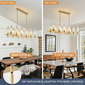 English Elm Gold 12 Light Linear Chandelier Seeded Glass Shades Modern Farmhouse Dining Fixture W5008P544122