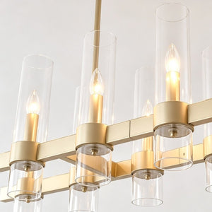 English Elm Gold 12 Light Linear Chandelier Seeded Glass Shades Modern Farmhouse Dining Fixture W5008P544122