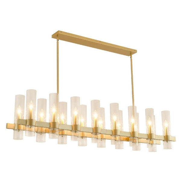 English Elm Gold Linear Chandelier 16 Seeded Glass Shades Modern Farmhouse Pendant for Dining Room W5008P544123