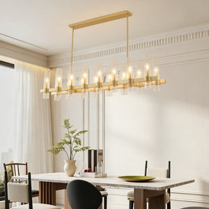 English Elm Gold Linear Chandelier 16 Seeded Glass Shades Modern Farmhouse Pendant for Dining Room W5008P544123