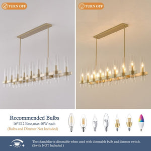 English Elm Gold Linear Chandelier 16 Seeded Glass Shades Modern Farmhouse Pendant for Dining Room W5008P544123