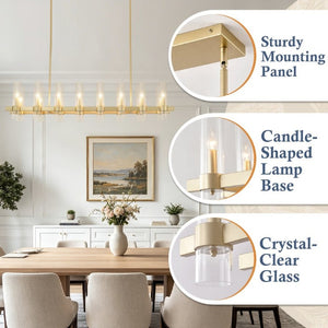 English Elm Gold Linear Chandelier 16 Seeded Glass Shades Modern Farmhouse Pendant for Dining Room W5008P544123