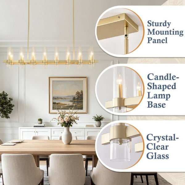English Elm Gold Linear Chandelier 16 Seeded Glass Shades Modern Farmhouse Pendant for Dining Room W5008P544123
