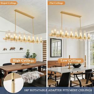 English Elm Gold Linear Chandelier 16 Seeded Glass Shades Modern Farmhouse Pendant for Dining Room W5008P544123