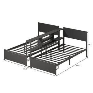 English Elm King Metal Platform Bed with Bookcase Headboard LED Lighting and Storage Drawers W5026P533743