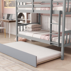 English Elm Twin Over Rubberwood Bunk Bed with Pull-Out Trundle for Kids Shared Rooms Grey Bunk Bed with Trundle W504P190937