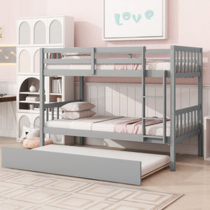 English Elm Twin Over Rubberwood Bunk Bed with Pull-Out Trundle for Kids Shared Rooms Grey Bunk Bed with Trundle W504P190937