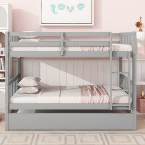 English Elm Twin Over Rubberwood Bunk Bed with Pull-Out Trundle for Kids Shared Rooms Grey Bunk Bed with Trundle W504P190937