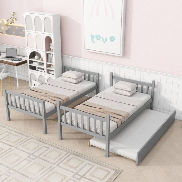 English Elm Twin Over Rubberwood Bunk Bed with Pull-Out Trundle for Kids Shared Rooms Grey Bunk Bed with Trundle W504P190937