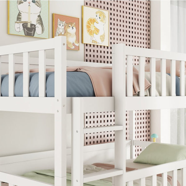 English Elm Triple Bunk Bed Solid Rubberwood Twin Sleeper White Kids Shared Room Space Saver W504P206910