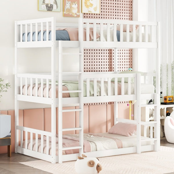 English Elm Triple Bunk Bed Solid Rubberwood Twin Sleeper White Kids Shared Room Space Saver W504P206910