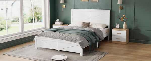 English Elm Farmhouse Queen Bed Solid Pine Slat Panel Headboard Footboard Platform Frame White W504P397196