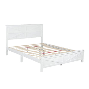 English Elm Farmhouse Queen Bed Solid Pine Slat Panel Headboard Footboard Platform Frame White W504P397196