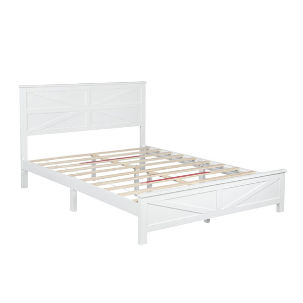 English Elm Farmhouse Queen Bed Solid Pine Slat Panel Headboard Footboard Platform Frame White W504P397196