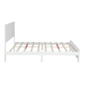 English Elm Farmhouse Queen Bed Solid Pine Slat Panel Headboard Footboard Platform Frame White W504P397196