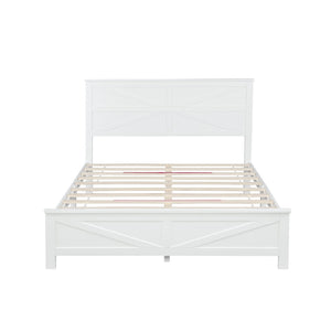 English Elm Farmhouse Queen Bed Solid Pine Slat Panel Headboard Footboard Platform Frame White W504P397196