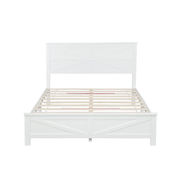 English Elm Farmhouse Queen Bed Solid Pine Slat Panel Headboard Footboard Platform Frame White W504P397196