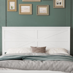 English Elm Farmhouse Queen Bed Solid Pine Slat Panel Headboard Footboard Platform Frame White W504P397196