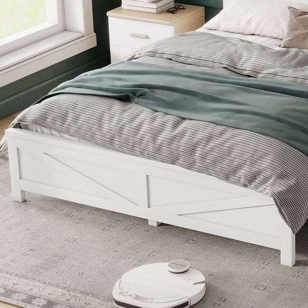 English Elm Farmhouse Queen Bed Solid Pine Slat Panel Headboard Footboard Platform Frame White W504P397196