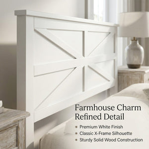 English Elm Farmhouse Queen Bed Solid Pine Slat Panel Headboard Footboard Platform Frame White W504P397196