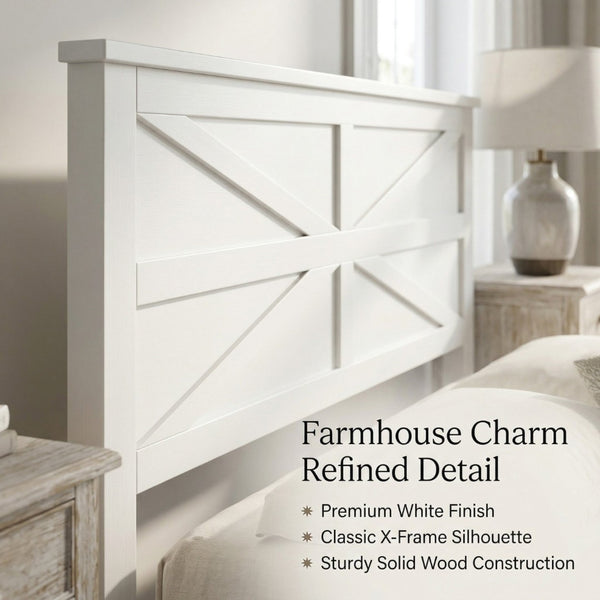 English Elm Farmhouse Queen Bed Solid Pine Slat Panel Headboard Footboard Platform Frame White W504P397196