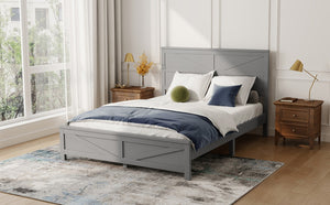 English Elm Farmhouse Queen Bed Solid Pine Slat Panel Headboard Footboard Platform Frame Grey W504P397203
