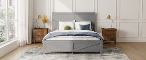 English Elm Farmhouse Queen Bed Solid Pine Slat Panel Headboard Footboard Platform Frame Grey W504P397203