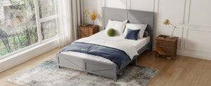 English Elm Farmhouse Queen Bed Solid Pine Slat Panel Headboard Footboard Platform Frame Grey W504P397203