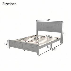English Elm Farmhouse Queen Bed Solid Pine Slat Panel Headboard Footboard Platform Frame Grey W504P397203