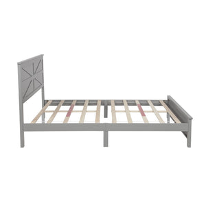 English Elm Farmhouse Queen Bed Solid Pine Slat Panel Headboard Footboard Platform Frame Grey W504P397203