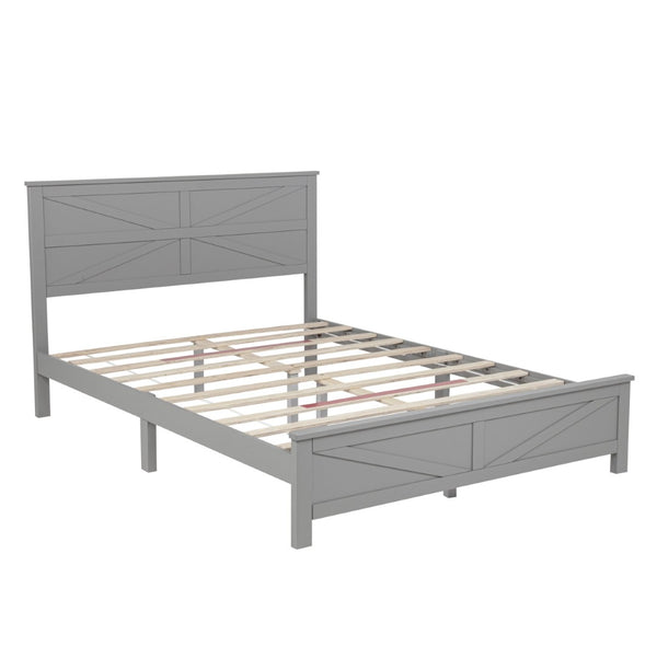 English Elm Farmhouse Queen Bed Solid Pine Slat Panel Headboard Footboard Platform Frame Grey W504P397203