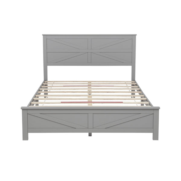 English Elm Farmhouse Queen Bed Solid Pine Slat Panel Headboard Footboard Platform Frame Grey W504P397203