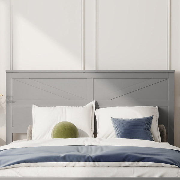 English Elm Farmhouse Queen Bed Solid Pine Slat Panel Headboard Footboard Platform Frame Grey W504P397203