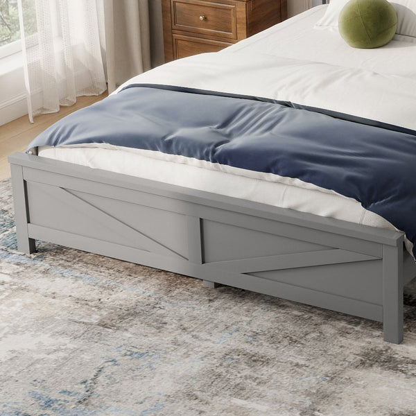 English Elm Farmhouse Queen Bed Solid Pine Slat Panel Headboard Footboard Platform Frame Grey W504P397203